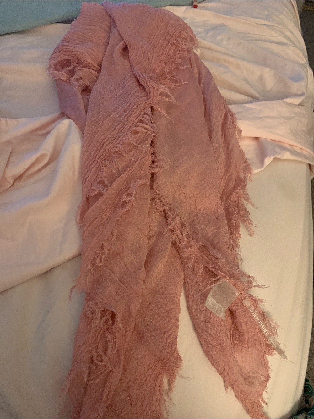 Eileen Fisher Blush Pink Frayed Lightweight Scarf